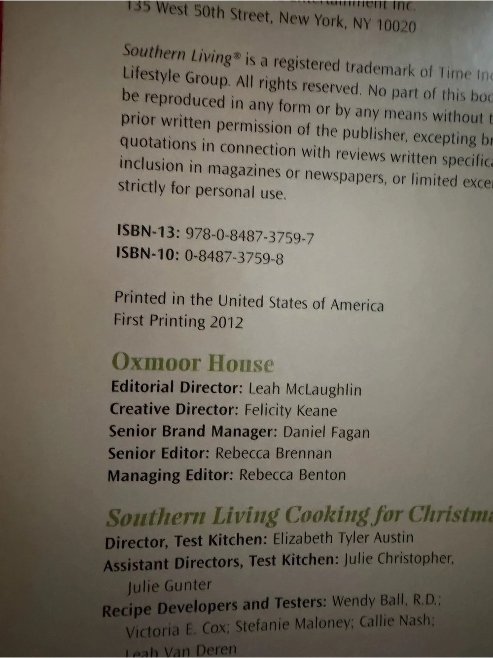 Southern Living Cooking for Christmas: Cooking, Entertaining, Giving HC 2012